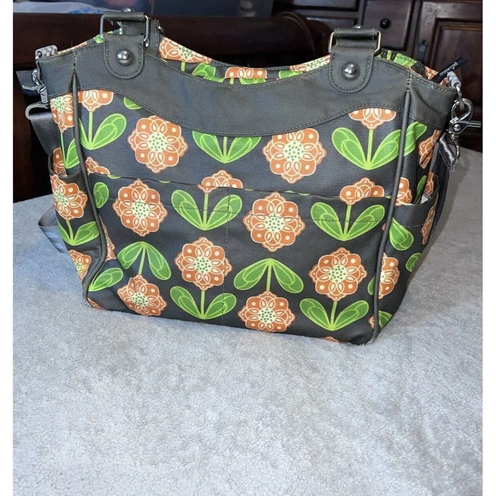 PETUNIA PICKLE BOTTOM Gray Floral Print Diaper Bag Shoulder Strap Handles